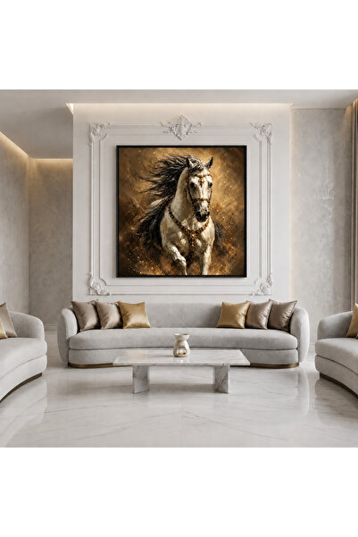 Ghaith Store Golden Luxury Horse Canvas Wall Art Modern Wall Decor for Counci...