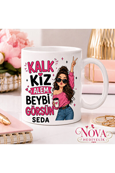 Nova Kişiye Özel Kalk Kız Alem Beybi Görsün Tasarımlı Kupa Bardak