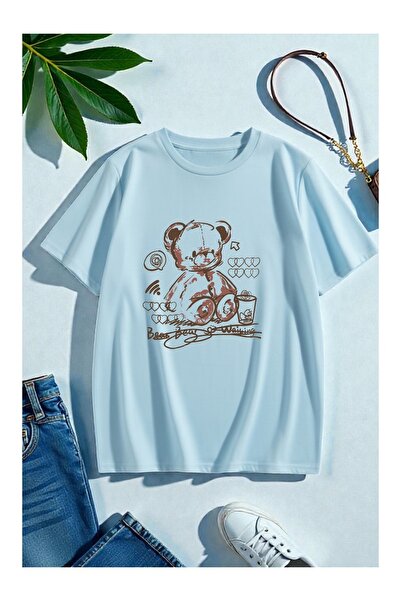 ZİYMO Women's Bear Printed Oversized T-Shirt