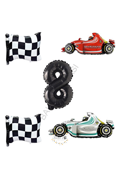 BAL10 DÜNYASI Bal10 Checkered Racing Vehicles Themed Birthday Set Age-8
