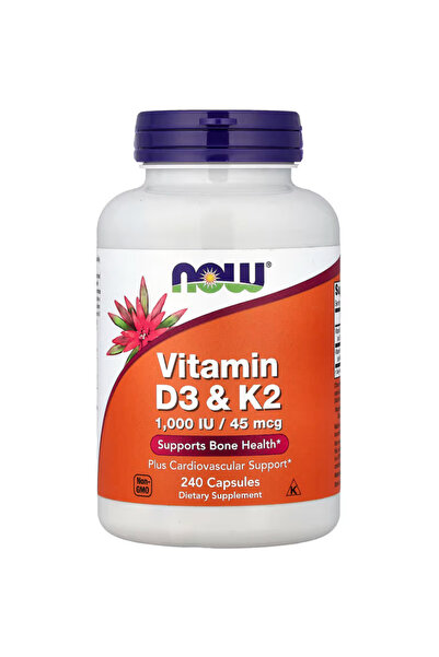 Now Foods Vitamin D3 & K2, 1,000 IU/45 mcg, Plus Cardiovascular Support Suppo...