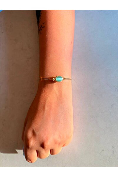 ROYAL SPARK Elegant Gold Color Bracelet with Turquoise Tone Cat's Eye Stone