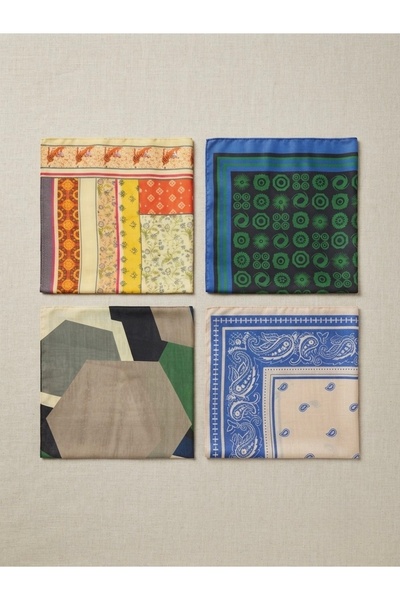 nazipek Set of 4 Soft Fabric Scarves 55X55Cm Wholesale Gift Ethnic Geometric
