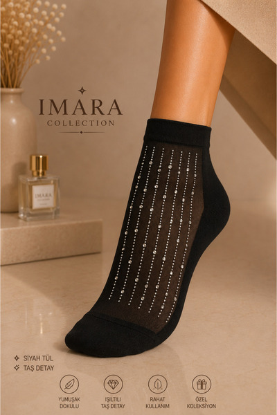 Store İMARA Collection Siyah Tül Gümüş Taşlı Kadın Çorabı | Parfüm Kokulu, Pr...