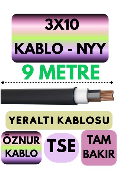 Avarson Öznur 3X10 NYY (Yeraltı Kablosu) Metre Seçenekli 9 METRE