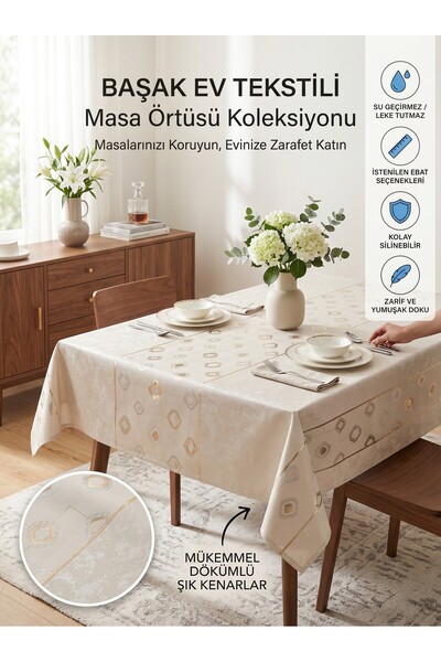Başak Ev Tekstili Gold Shiny Pvc Tablecloth - Wipeable, Stain Resistant, Kitc...