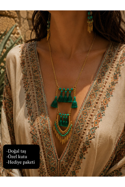 HER ŞEY NOTA www.herseynota.com Liora Verde Bohem Natural Stone Women's Neckl...