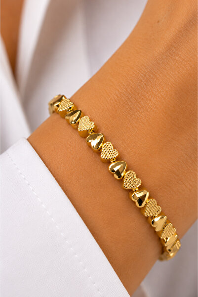 Homies Altın Renk Kalpli Kadın Bileklik - 14K Gold PVD Kaplama - Şık Tasarım