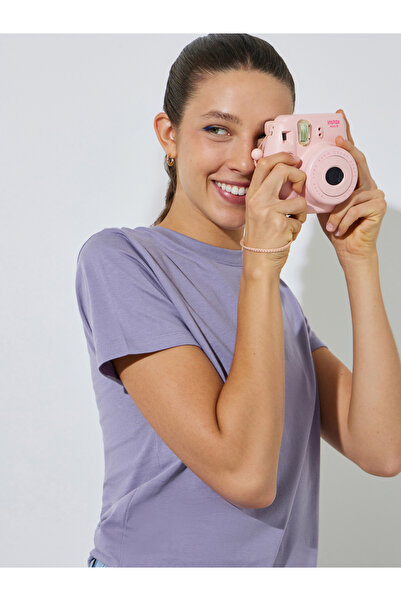 Styli Lilac Plain Cotton Regular Fit T-Shirt