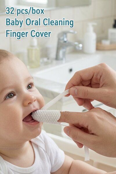 Generic 32 Non Woven Oral Cleaning Finger Wipes Tongue Cleaner Gum Massage In...