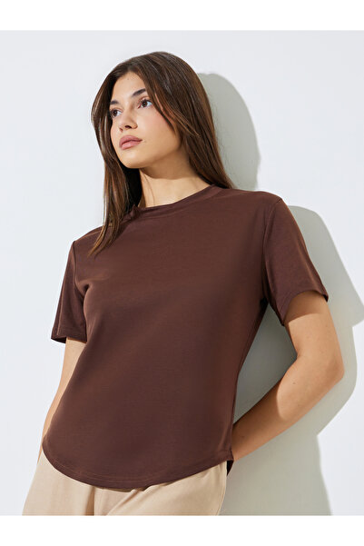 Styli Brown Regular Fit T-Shirt with Curved Hem