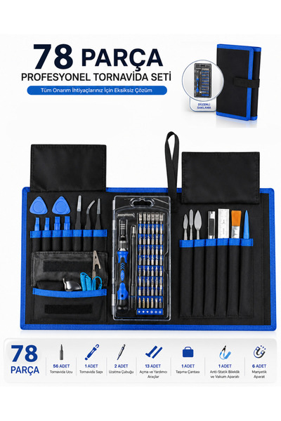 PİYATECH 78 Parça 1 Arada Mini Taşınabilir Hassas Tornavida Seti – 54 Manyeti...