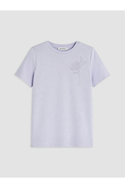 LC Waikiki Lilac Crew Neck Beaded Women's T-Shirt