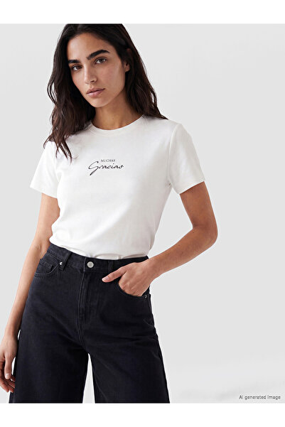 LC Waikiki White Crew Neck Printed Women's T-Shirt