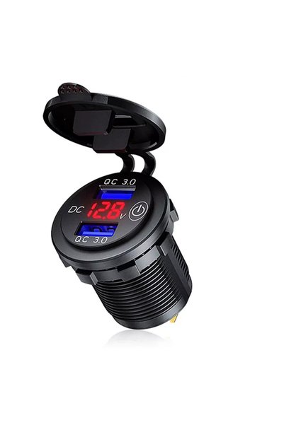 OEM Αδιάβροχος Ταχυφορτιστής QC3 Βολτόμετρο μέ 2 εξόδους USB 5V και διακόπτη-...