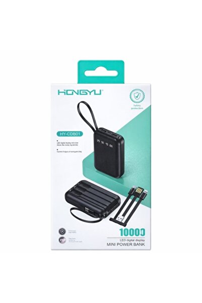 Hongyu Mini 10000 mAh Power Bank with LED Display, Integrated Cables and Fast...