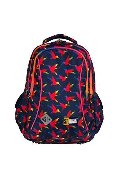 MC Micostore Ghiozdan Rainbow Birds, 3 compartimente, 2 buzunare, negru cu ro...