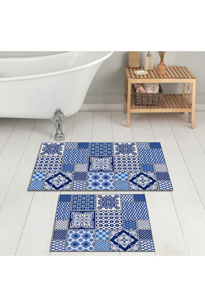 Evimle Dijital Baskı Banyo Paspası Kaymaz Yıkanabilir 6077 (60X100)+(50X60)