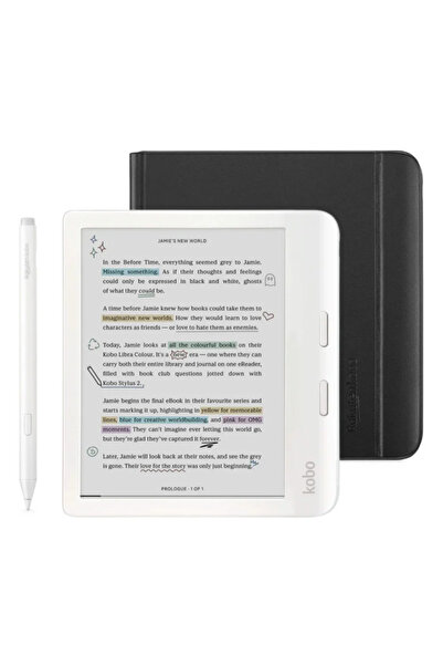 kobo Libra Colour Beyaz - Notebook Kılıf ve Beyaz Kalem Paketi - Siyah