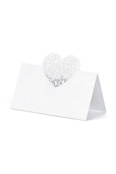 OEM Invitații de masă Inima 9×6,5 cm Hartie perlata alba PartyDeco (10 buc.)