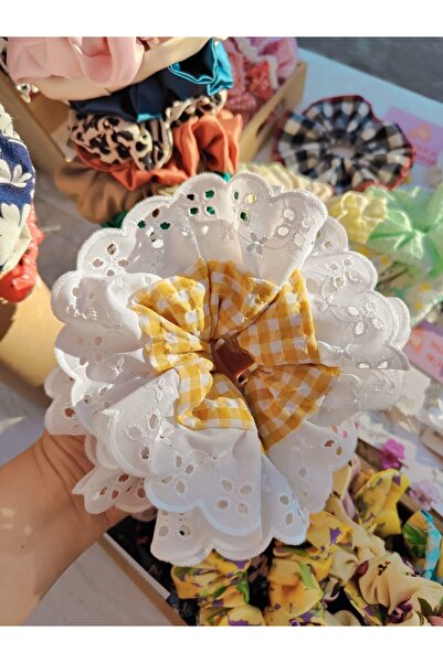 Louen lucie Lace Detailed Gingham Elastic Hair Clip