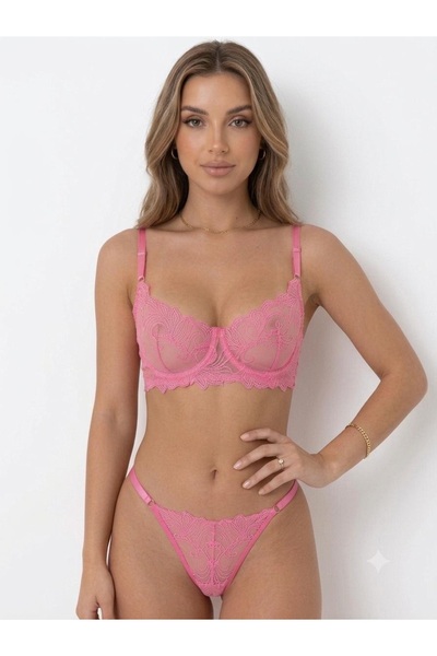 Bluewhs Women's Pink Lace Lingerie Set Bra and Panty Set
