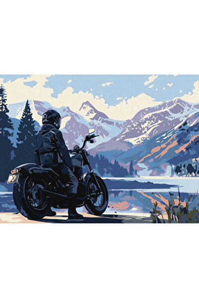 ideyka Set pictura pe numere Motociclist in munti, kit cu panza preimprimata,...