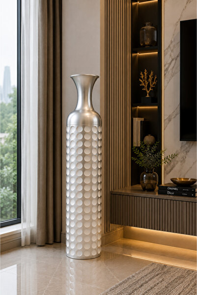 MİS KİTCHEN Oslo Decorative Floor Vase 84 cm Modern Silver White Large Size L...