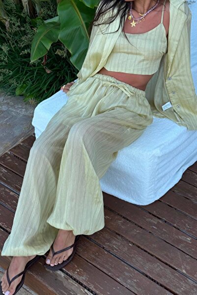 salome butik ÜÇLÜ ÇİZGİLİ CEKET ŞİFON İÇ ASTARLI PANTOLONLU TAKIM