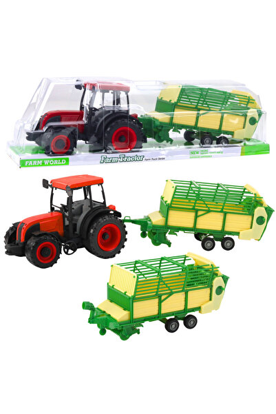 LeanToys Tractor agricol cu remorca verde-galben, rosu, 50cm, LEAN TOYS