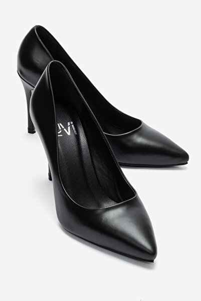 LuviShoes Moriel Black Skin Genuine Leather Women's Heeled Shoes