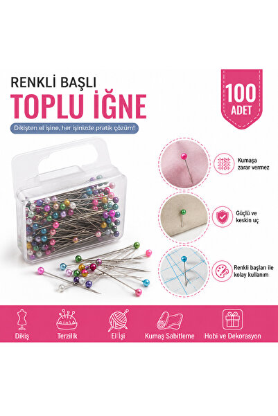 lawrenceshop 100 Adet 3.5 cm Büyük Boy Renkli Başlı Toplu İğne Kutulu İğne Te...