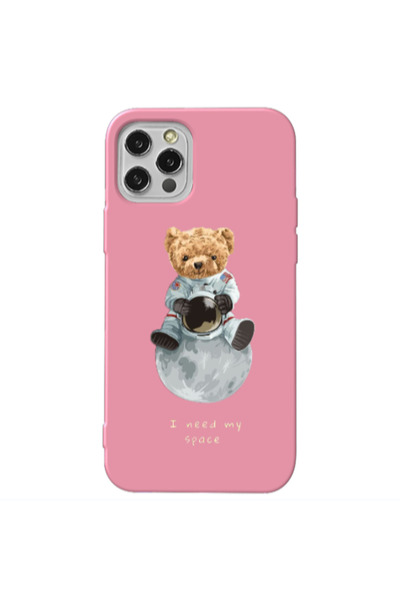 Other Apple iPhone 13 Pro Bear in space Pink Colored Silicone TPU Θήκη