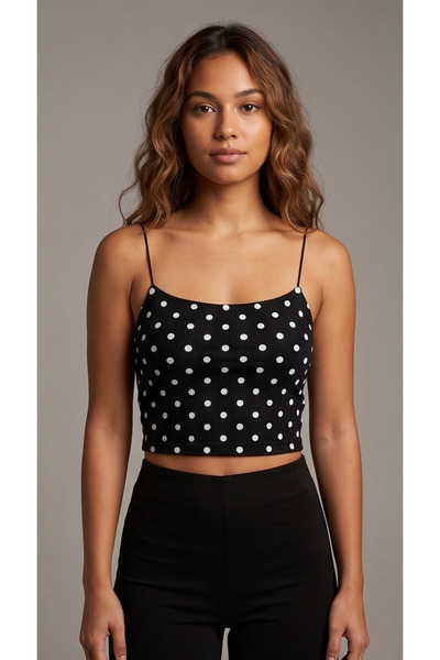 gökçesu Women's Thin Strap Crop Top Bustier Blouse