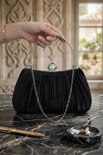 ZEYYMODA Black Satin New Model Battery-Operated Evening Dress Bag, Handbag an...