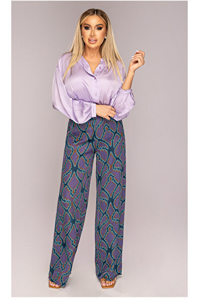 OEM Women's pants, dark blue, wide, with Stretchy waist, One Size