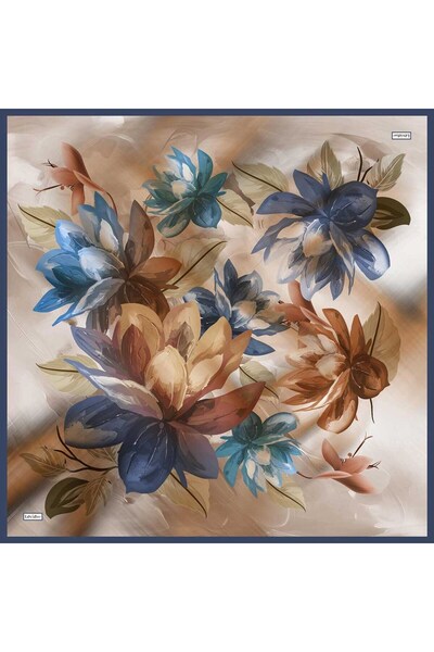 Levidor Petrol Blue Leaf Patterned Sura Silk Scarf