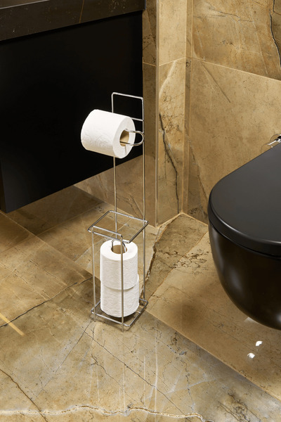 Edora Home Shiny Silver Metal Standing Toilet Paper Holder and Spare Roll Sta...