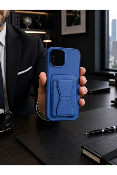 Case I PHONE 13 I PHONE 14 Uyumlu Lacivert Premium Deri Kartlıklı Telefon Kıl...