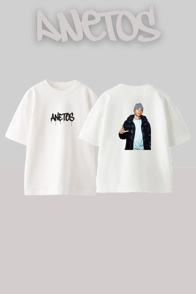 Anetos Λευκό μπλουζάκι Central Cee_19 με στάμπα σχεδίου, unisex, μεγάλου μεγέ...