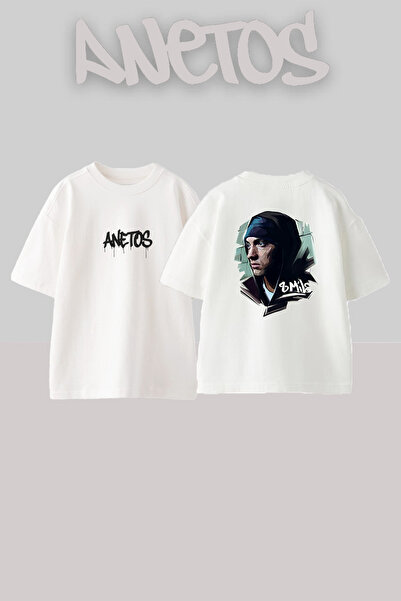 Anetos Λευκό μπλουζάκι Eminem 8 Mile με στάμπα Unisex Oversize