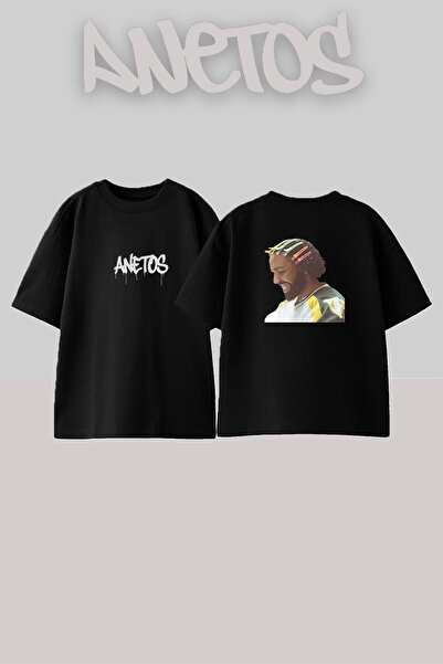 Anetos Μαύρο μπλουζάκι Drake Hair Clips με στάμπα, unisex, oversize