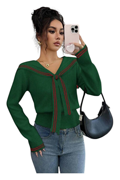 OEM Pulover pentru femei cu guler marinaresc, verde, marimea L