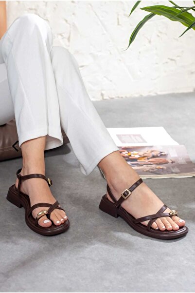 Shoes Women's Cross-Strap Gold Detailed Sandals, Comfortable Daily Summer Shoes
