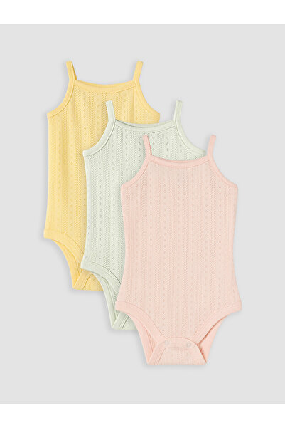 LC Waikiki Texx Store Quality Patterned Strap Baby Girl Snapback Bodysuit 3-P...