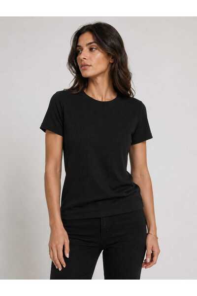 Umay moda 59 Women's Basic Black Ribbed T-Shirt – Casual Wear