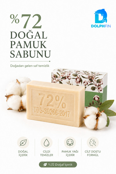 DolphFin %72 Pamuk Yağlı Katı Sabun El Yüz ve Vücut Temizleme Sabunu