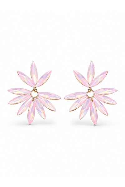 serelya Pink Color Crystal Stone Lotus Model Women's Earrings