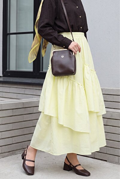 Modamorfo Elastic Waist Asymmetrical Ruffled Lined Voile Skirt - Yellow
