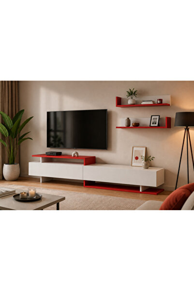 Decorotika AYAZ TV ÜNİTESİ BEYAZ KIRMIZI